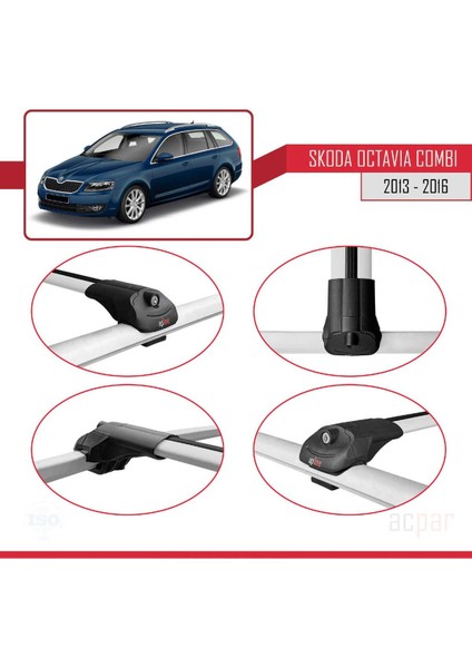 Skoda Octavia Combı 2013-2016 Arası ile Uyumlu Ace-1 Ara Atkı Tavan Barı Gri 3 Adet Bar