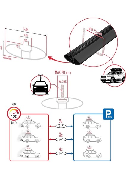 Renault Grand Scenic (Mk3) 2009-2016 Arası ile Uyumlu Ace-1 Ara Atkı Tavan Barı Siyah 3 Adet Bar
