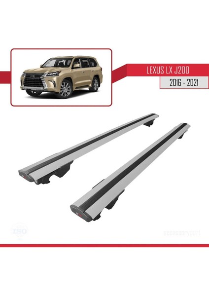 Lexus Lx 2016-2021 Arası ile Uyumlu Hook Model Anahtar Kilitli Ara Atkı Tavan Barı Gri