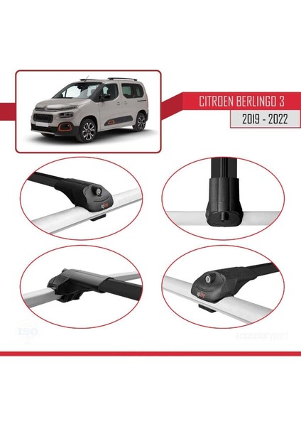 Citroen Berlingo 2019-2023 Arası ile Uyumlu Ace-1 Ara Atkı Tavan Barı Siyah 3 Adet Bar