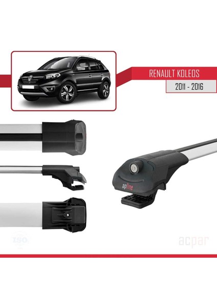 Renault Koleos 2011-2016 Arası ile Uyumlu Ace-1 Ara Atkı Tavan Barı Gri 3 Adet Bar