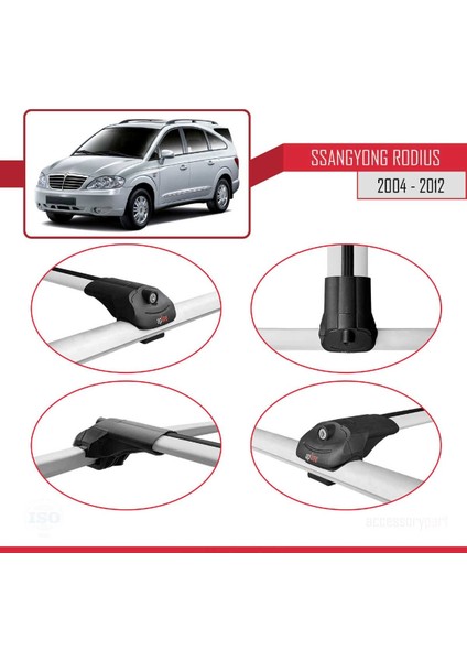 Ssangyong Rodius 2004-2012 Arası ile Uyumlu Ace-1 Ara Atkı Tavan Barı Gri 3 Adet Bar