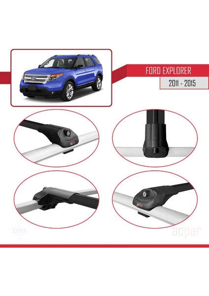 Ford Explorer 2011-2015 Arası ile Uyumlu Ace-1 Ara Atkı Tavan Barı Siyah 4 Adet Bar