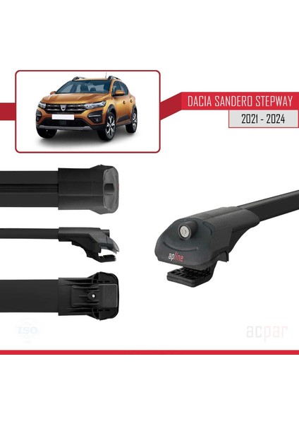 Dacia Sandero Stepway 2021 ve Sonrası ile Uyumlu Ace-1 Ara Atkı Tavan Barı Siyah 3 Adet Bar