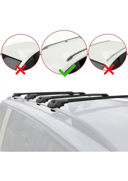 Volkswagen Multivan (T6) 2015 ve Sonrası ile Uyumlu Ace-1 Ara Atkı Tavan Barı Siyah 4 Adet Bar