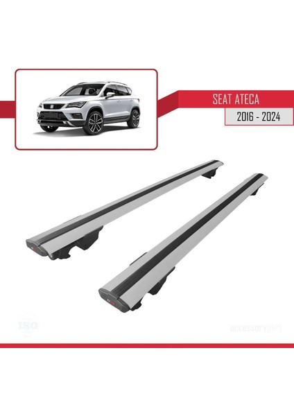 Seat Ateca 2016 ve Sonrası ile Uyumlu Hook Model Anahtar Kilitli Ara Atkı Tavan Barı Gri