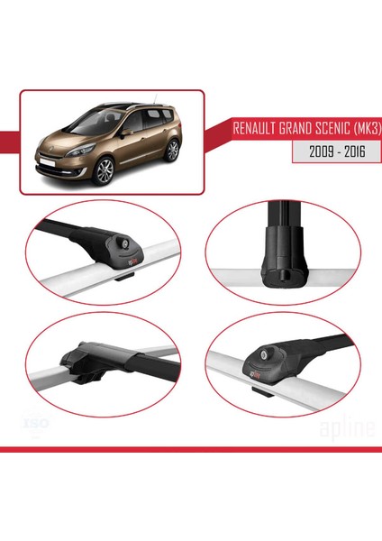 Renault Grand Scenic 3 2009-2016 Arası ile Uyumlu Ace-1 Ara Atkı Tavan Barı Siyah 2 Adet