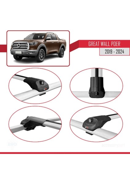 Great Wall Poer 2019 ve Sonrası ile Uyumlu Ace-1 Ara Atkı Tavan Barı Gri