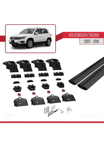 Volkswagen Tiguan 2007-2016 Arası ile Uyumlu Ace-2 Ara Atkı Tavan Barı Siyah fırsatları