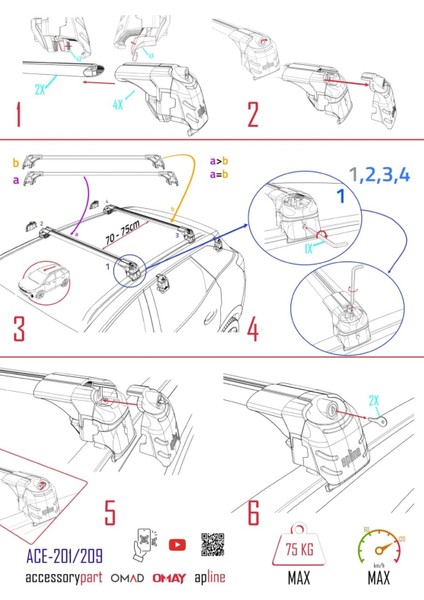 Volkswagen Tiguan 2007-2016 Arası ile Uyumlu Ace-2 Ara Atkı Tavan Barı Siyah