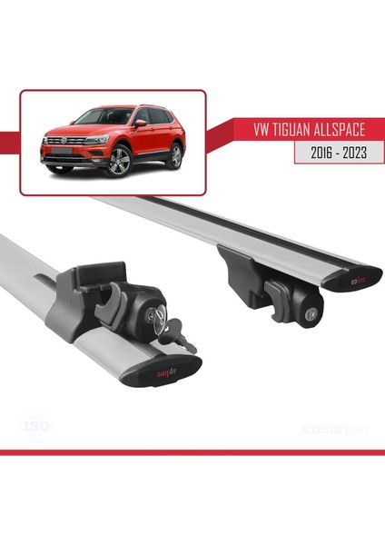 Vw Tiguan Allspace 2016-2023 Arası ile Uyumlu Hook Model Anahtar Kilitli Ara Atkı Tavan Barı Gri