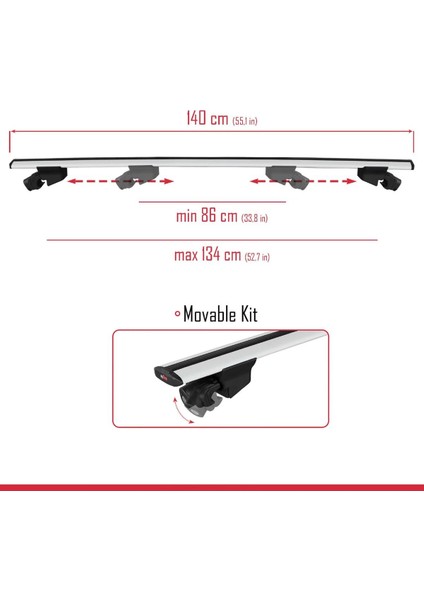 Mazda Cx-9 2016 ve Sonrası ile Uyumlu Hook Model Anahtar Kilitli Ara Atkı Tavan Barı Gri