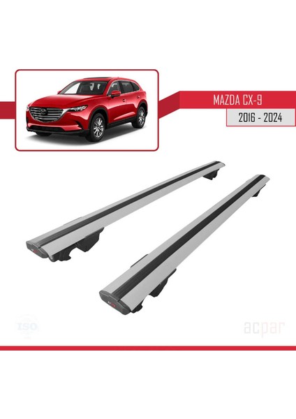 Mazda Cx-9 2016 ve Sonrası ile Uyumlu Hook Model Anahtar Kilitli Ara Atkı Tavan Barı Gri