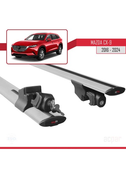 Mazda Cx-9 2016 ve Sonrası ile Uyumlu Hook Model Anahtar Kilitli Ara Atkı Tavan Barı Gri