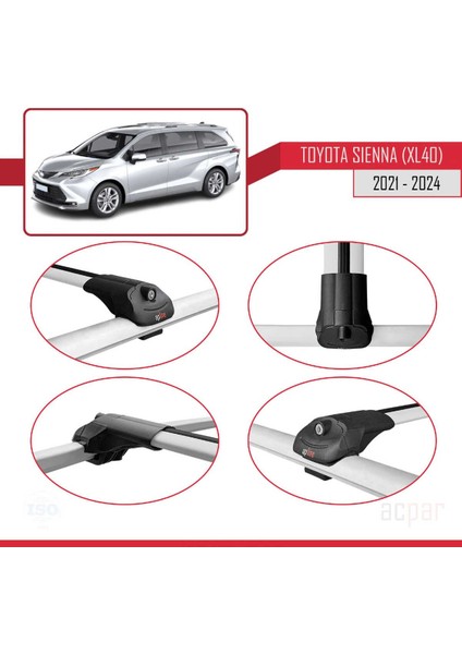 Toyota Sienna (XL40) 2021 ve Sonrası ile Uyumlu Ace-1 Ara Atkı Tavan Barı Gri fırsatları