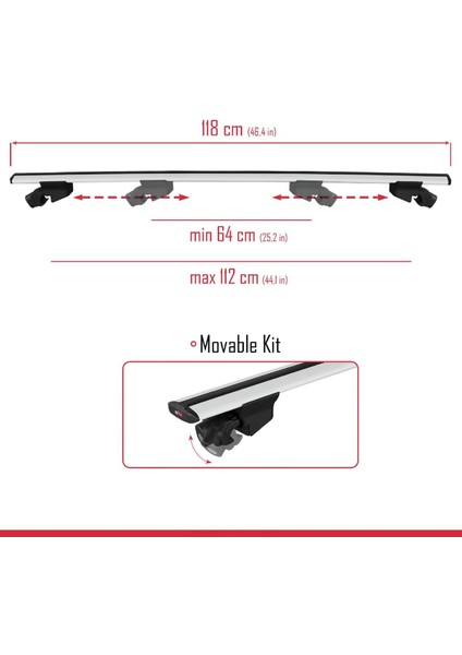 Hyundai Tucson 4 (Nx4) 2022 ve Sonrası ile Uyumlu Hook Model Ara Atkı Tavan Barı Gri 2 Adet