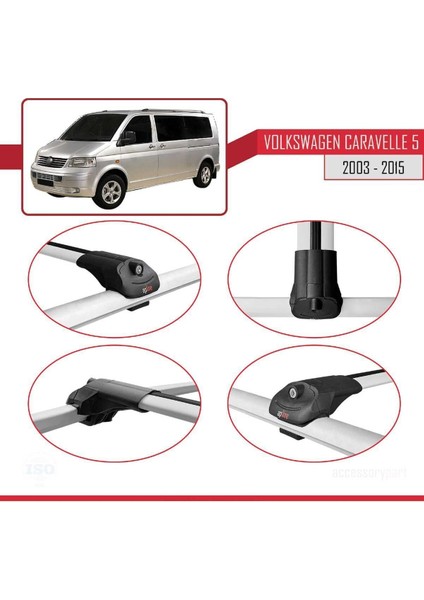 Volkswagen Caravelle (T5) 2003-2015 Arası ile Uyumlu Ace-1 Ara Atkı Tavan Barı Gri 3 Adet Bar