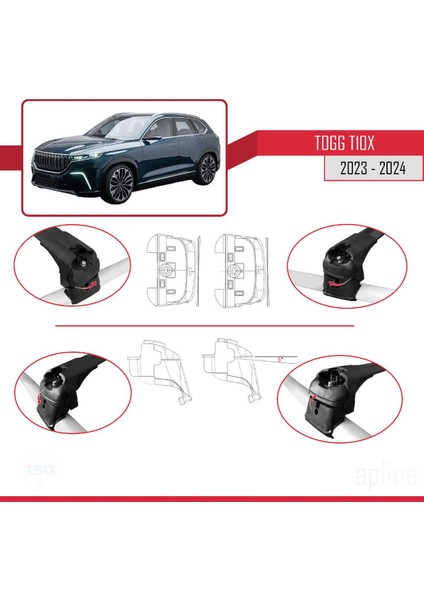 Togg T10X 2023 2024 2025 ile Uyumlu Ace-2 Ara Atkı Tavan Barı Siyah
