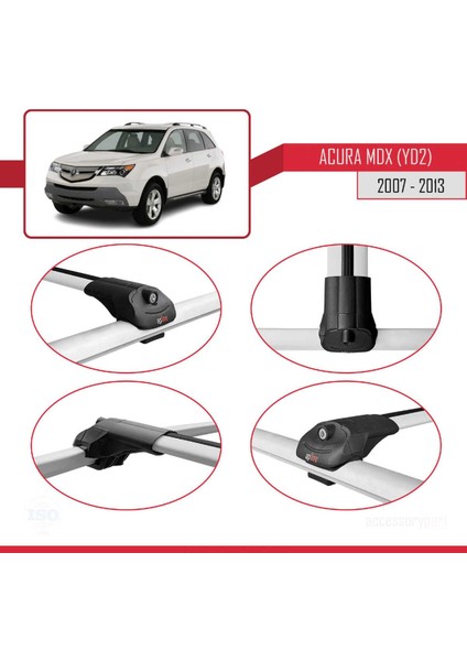 Acura Mdx (Yd2) 2007-2013 Arası ile Uyumlu Ace-1 Ara Atkı Tavan Barı Gri 3 Adet Bar
