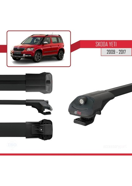 Skoda Yeti 2009-2017 Arası ile Uyumlu Ace-1 Ara Atkı Tavan Barı Siyah 3 Adet Bar