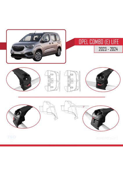 Opel Combo (E) Life 2023 ve Sonrası ile Uyumlu Ace-2 Ara Atkı Tavan Barı Siyah