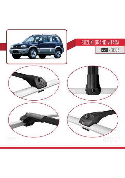 Suzuki Grand Vitara 1998-2005 Arası ile Uyumlu Ace-1 Ara Atkı Tavan Barı Siyah 3 Adet Bar