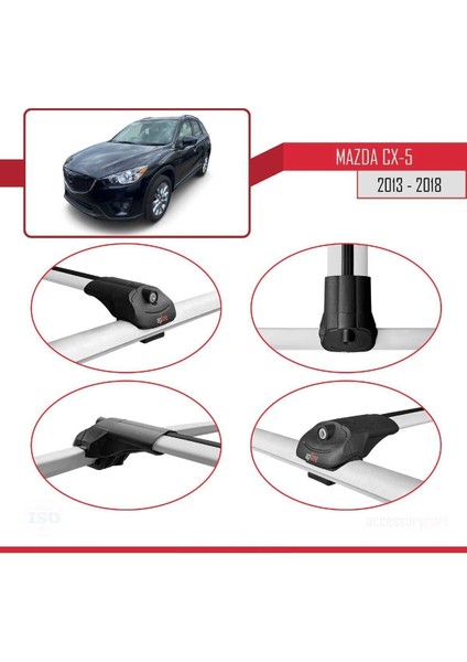 Mazda Cx-5 2013-2018 Arası ile Uyumlu Ace-1 Ara Atkı Tavan Barı Gri 3 Adet Bar