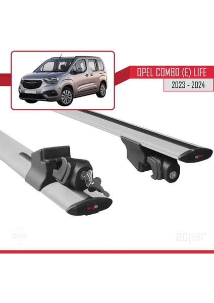 Opel Combo (E) Life 2023 ve Sonrası ile Uyumlu Hook Model Anahtar Kilitli Ara Atkı Tavan Barı Gri