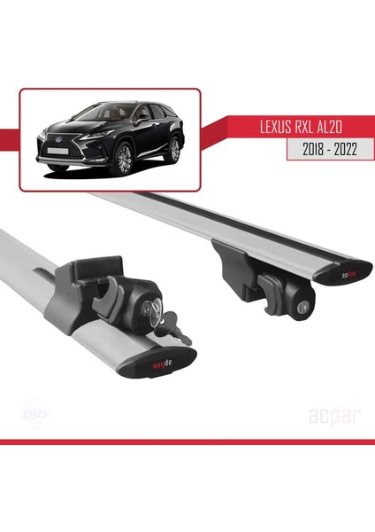 Lexus Rxl (AL20) 2018-2022 Arası ile Uyumlu Hook Model Anahtar Kilitli Ara Atkı Tavan Barı Gri