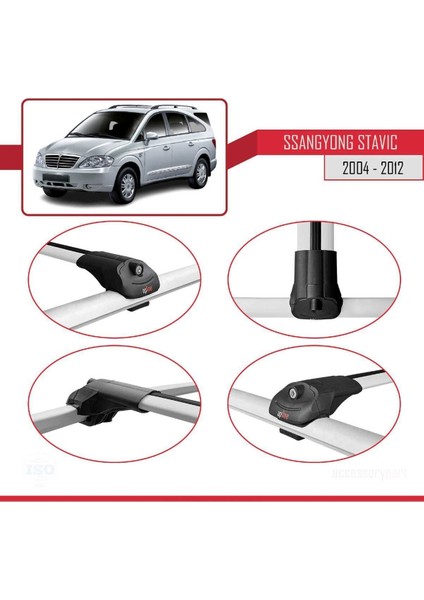 Ssangyong Stavic 2004-2012 Arası ile Uyumlu Ace-1 Ara Atkı Tavan Barı Gri 3 Adet Bar