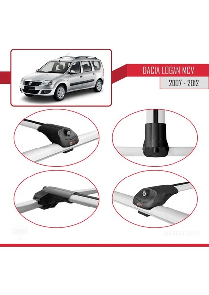 Dacia Logan Mcv 2007-2012 Arası ile Uyumlu Ace-1 Ara Atkı Tavan Barı Gri 3 Adet Bar