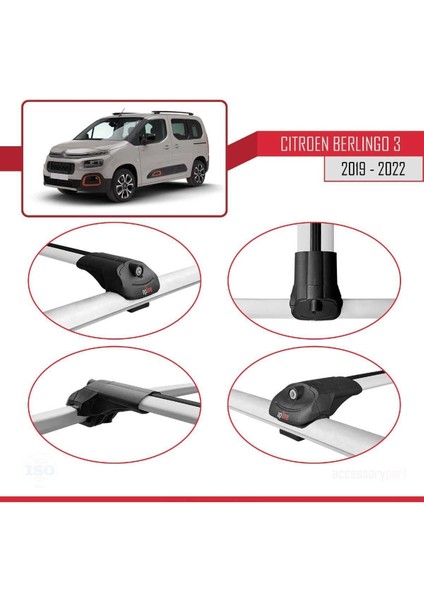 Citroen Berlingo 2019-2023 Arası ile Uyumlu Ace-1 Ara Atkı Tavan Barı Gri 3 Adet Bar