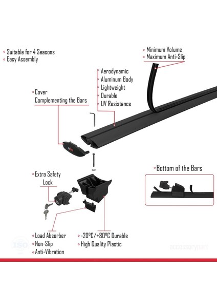 Opel Insignia Sports Tourer 2009-2017 Arası Hook Model Anahtar Kilitli Ara Atkı Tavan Barı Siyah