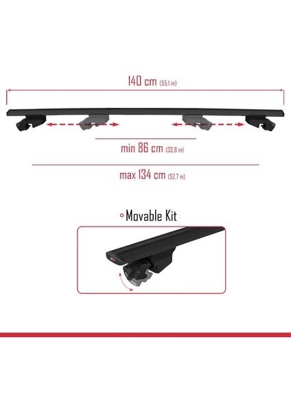 Volvo XC90 2003-2014 Arası ile Uyumlu Hook Model Anahtar Kilitli Ara Atkı Tavan Barı Siyah