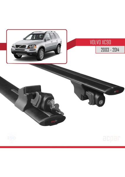 Volvo XC90 2003-2014 Arası ile Uyumlu Hook Model Anahtar Kilitli Ara Atkı Tavan Barı Siyah