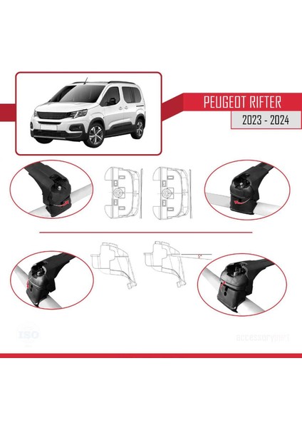 Peugeot Rifter 2024 2025 Model Ace-2 Uyumlu Ara Atkı Tavan Barı Siyah