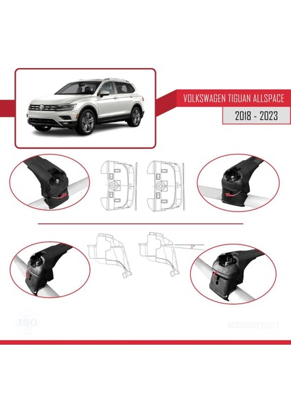 Volkswagen Tiguan Allspace 2018-2023 Arası ile Uyumlu Ace-2 Ara Atkı Tavan Barı Siyah indirimleri