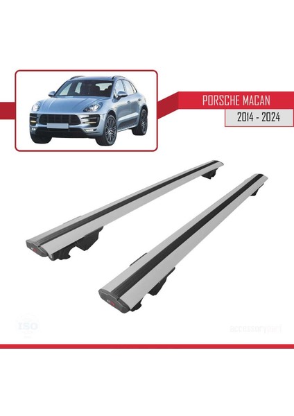 Porsche Macan 2014 ve Sonrası ile Uyumlu Hook Model Anahtar Kilitli Ara Atkı Tavan Barı Gri