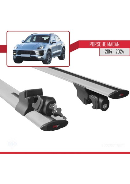 Porsche Macan 2014 ve Sonrası ile Uyumlu Hook Model Anahtar Kilitli Ara Atkı Tavan Barı Gri