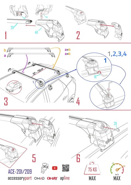 Toyota Proace City 2024 ve 2025 ile Uyumlu Ace-2 Ara Atkı Tavan Barı Siyah