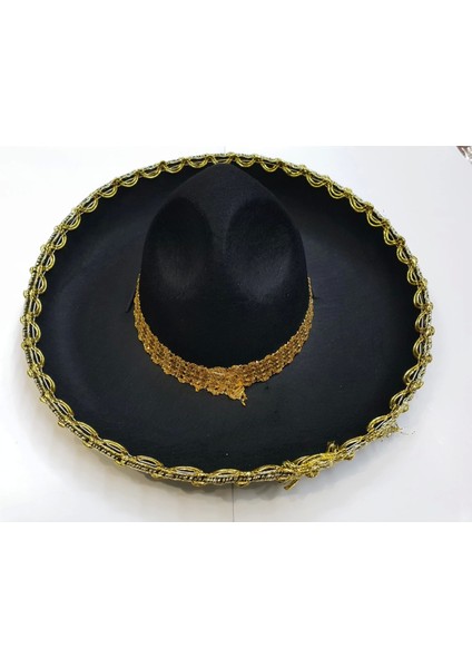 Altın Renk Şeritli Meksika Mariachi Latin Şapkası 55 cm Çocuk fırsatları