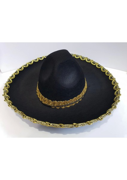 Altın Renk Şeritli Meksika Mariachi Latin Şapkası 55 cm Çocuk indirimleri