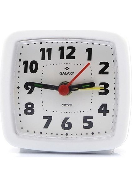 Beyaz Plastik Mini Masa Saati, Akar Saniyeli, Alarmlı, Pil Hediyeli