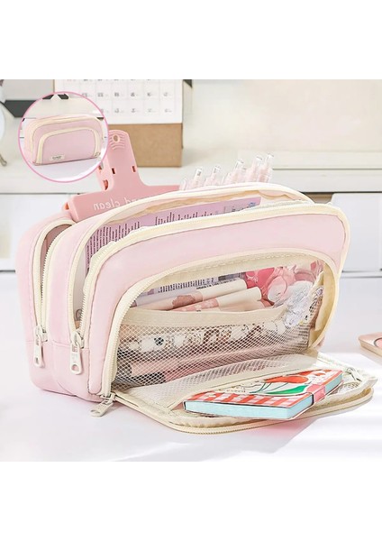 Kalem Kılıfı Büyük Kapasiteli Kalem Çantası El Pen Çantası Kozmetik Taşınabilir Hediye Ofis Okulu Teen Girl Yetişkin Renk: Pembe (Yurt Dışından)