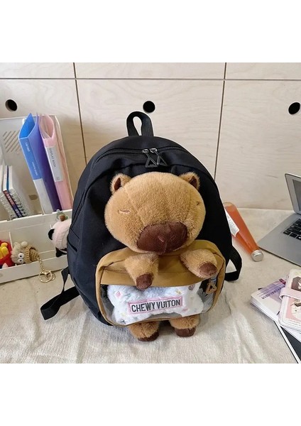 Kawai Capya Sırt Çantası Kadın Büyük Kapasiteli Karikatür Komik Sırt Çantası Yumuşak Kız Karikatür Animasyon Öğrenci Sırt Çantası Işık Aşk Bag Siyah (Yurt Dışından)