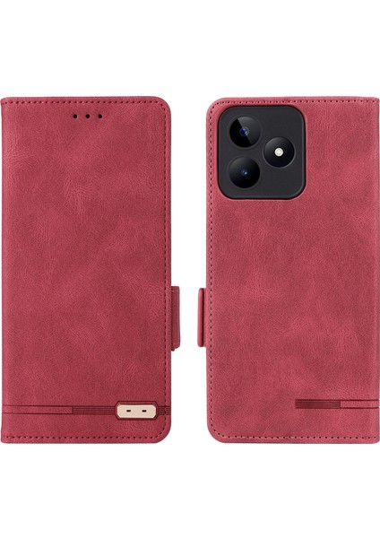 Realme C53 (KÜRESEL)/C53 (HINDISTAN)/C51/NARZO N53 4g Telefon Cüzdan Kılıfı Pu Deri Donanım Dekor Standı Kapak-Gül (Yurt Dışından)
