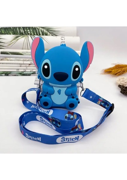 Kawaii Disney Stitich Tasarım Çantası, Modaya Uygun Fermuar Omuz Çantası, Çıkarılabilir Kayış Çocukları ile Silikon Crossbody Cüzdan Hediyesi: Mavi Dikiş B (Yurt Dışından)