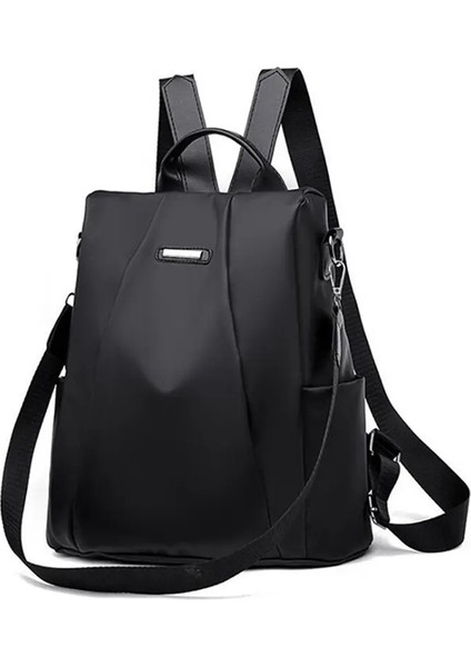Moda Kadın Sırt Çantası Rahat Naylon Düz Renkli Okul Çantası Moda Çıkarılabilir Omuz Kayışı Omuz Bag Siyah (Yurt Dışından)