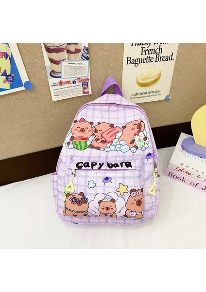 Sevimli Büyük Kapasite Capya Sırt Çantası Nefes Alabilir Karikatür Öğrenci Schoolbag Naylon Ultra Hafif Kitap Bag M-Brown (Yurt Dışından)