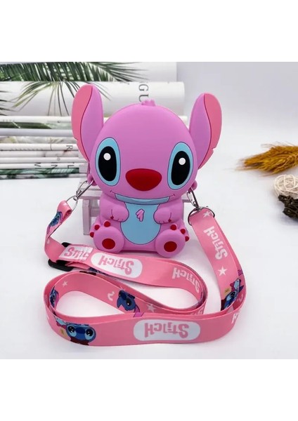 Kawaii Disney Stitich Tasarım Çantası, Modaya Uygun Fermuar Omuz Çantası, Çıkarılabilir Kayış Çocukları ile Silikon Crossbody Cüzdan Hediye Rengi: Pembe Dikiş A (Yurt Dışından)